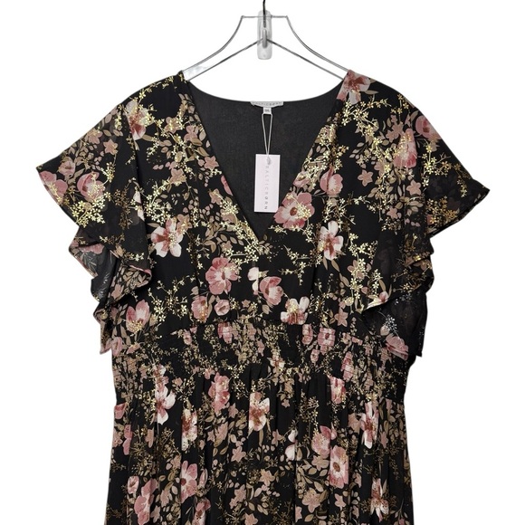 NEW Baltic Born Lynlee Black Metallic Floral Women’s V Neck Maxi Dress Sz 3X - Picture 4 of 14